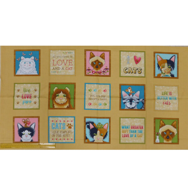 Patchwork Quilting Sewing Fabric LIVE LOVE MEOW CAT Panel 61x110cm