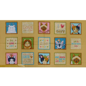 Patchwork Quilting Sewing Fabric LIVE LOVE MEOW CAT Panel 61x110cm
