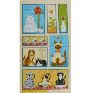 Patchwork Quilting Sewing Fabric LIVE LOVE MEOW CAT 2 Panel 61x110cm
