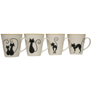 French Country Chic Kitchen Tea Coffee Mugs BLACK CATS Set of 4