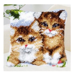 Crafting Kit Latch Hook Cushion 2 Cats with Canvas Hook Threads