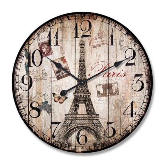 Clock Wall Hanging PARIS EIFFEL TOWER STAMPS Clocks 29cm