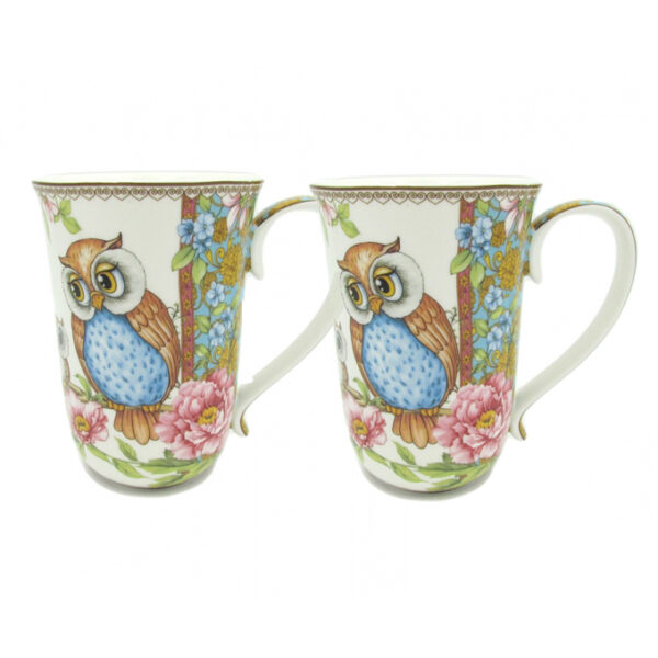 Elegant Kitchen Tea Coffee Mugs Cups OWLS Set of 2