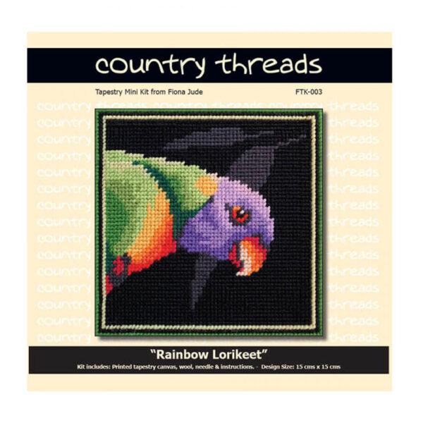 Country Threads Tapestry Printed RAINBOW LORIKEET Kit Incl Threads FJK-003