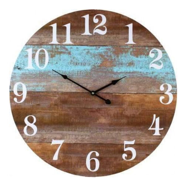 Clocks Wall Hanging Rustic Teal Boards Clock White Numbers 58cm