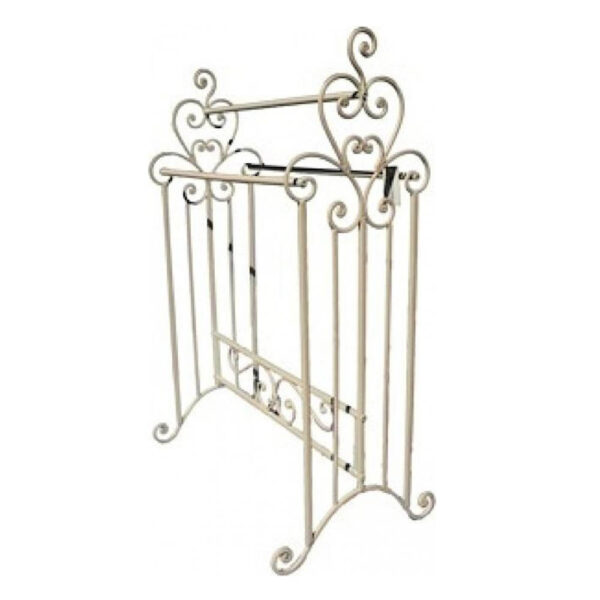 French Country Off White Towel Rack Standing Wrought Iron Rustic