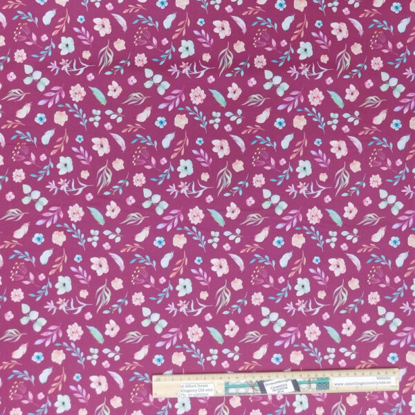Quilting Patchwork Fabric MAGICAL TIME FLOWERS PURPLE 50x55cm FQ