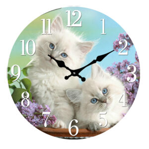 Clock French Country Wall Clocks 30cm TWO KITTENS Glass