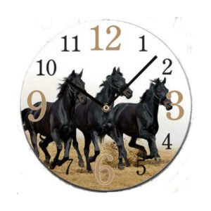 Clock French Country Wall Clocks 30cm BLACK HORSES Glass