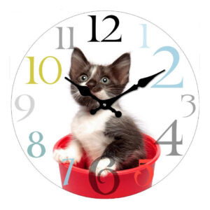 Clock French Country Wall Clocks 17cm KITTEN in Bucket Small