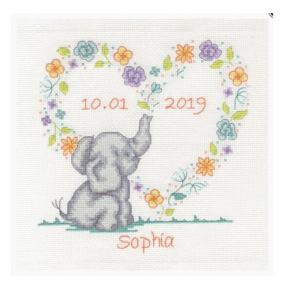 DMC Counted Cross Stitch Kit ELEPHANT BABY NAME SAMPLER Inc Thread