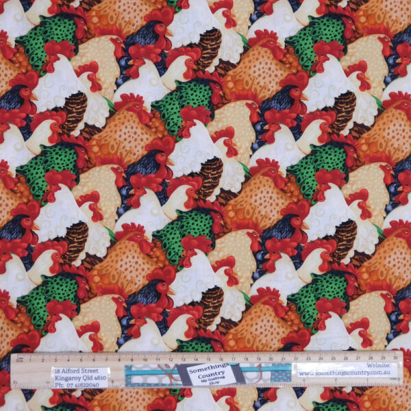 Patchwork Quilting Sewing Fabric FARM RAISED CHICKENS 50x55cm FQ New