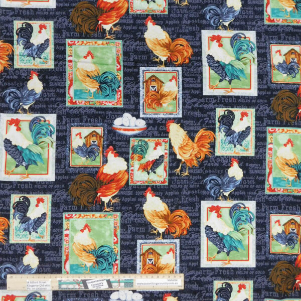 Patchwork Quilting Sewing Fabric FARM RAISED ROOSTERS 50x55cm FQ New