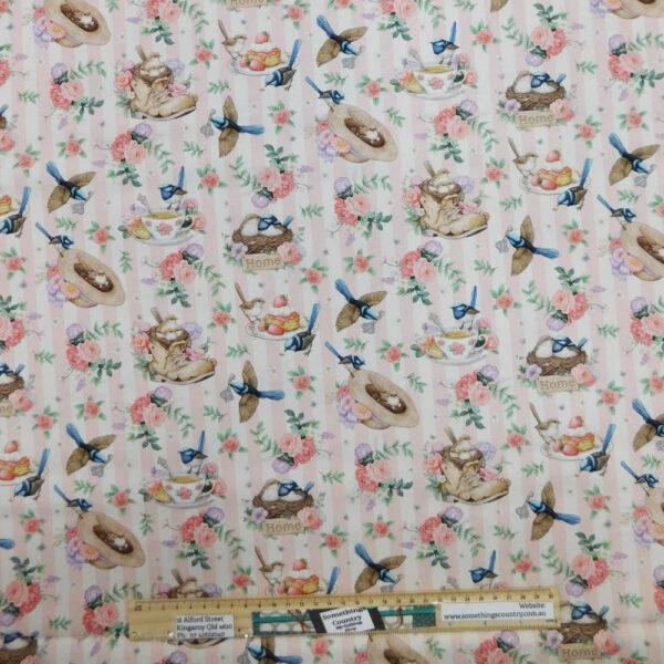 Quilting Sewing Fabric LITTLE WREN COTTAGE PINK Allover Material 50x55cm FQ
