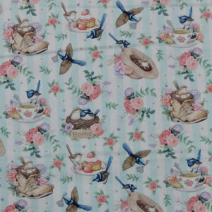 Quilting Sewing Fabric LITTLE WREN COTTAGE BLUE STRIPE Material 50x55cm FQ
