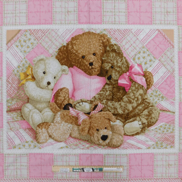 Patchwork Quilting Sewing Fabric TEDDY BEAR PINK Panel 90x110cm