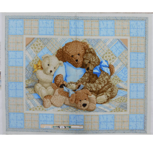 Patchwork Quilting Sewing Fabric BLUE TEDDY BEAR Panel 90x110cm