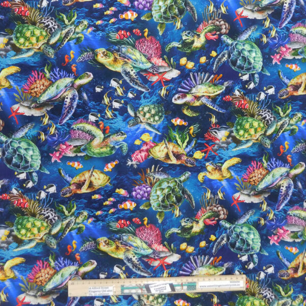 Quilting Sewing Fabric REEF SEA TURTLES DARK Allover Material 50x55cm FQ
