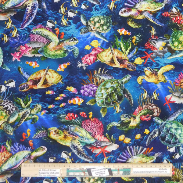 Quilting Sewing Fabric REEF SEA TURTLES DARK Allover Material 50x55cm FQ