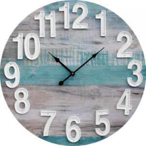Clocks Wall Hanging BLUE WHITE BOARDS RAISED NUMBERS Large 58cm