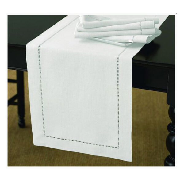 French Country Rans Table Runner HEMSTITCH WHITE 33x180cm