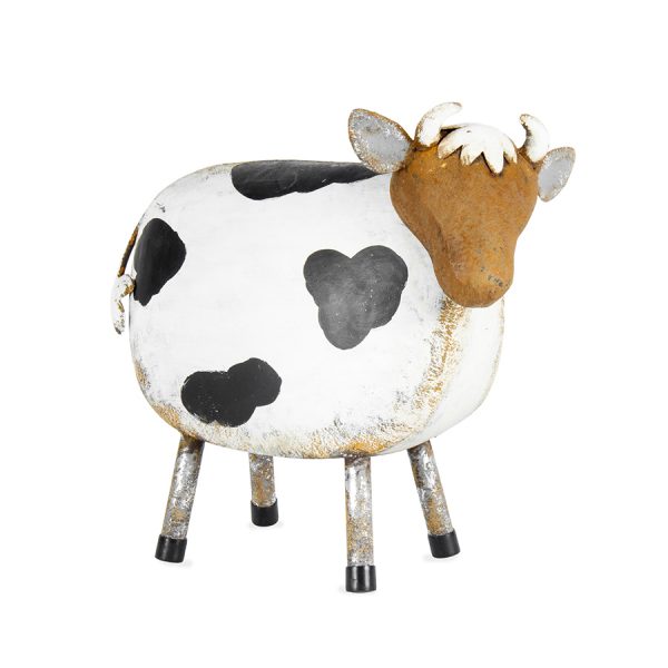 Farmhouse Whitewash Metal Painted Cow Suitable for Garden Verandah