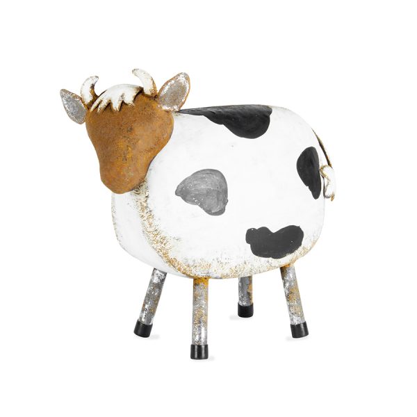 Farmhouse Whitewash Metal Painted Cow Suitable for Garden Verandah