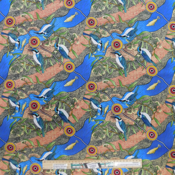Quilting Sewing Fabric ABORIGINAL KINGFISHER CAMP Material 50x55cm FQ