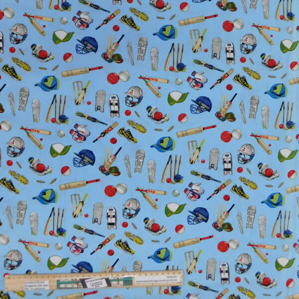 Quilting Sewing Fabric ALL ROUNDER CRICKET BLUE Material 50x55cm FQ