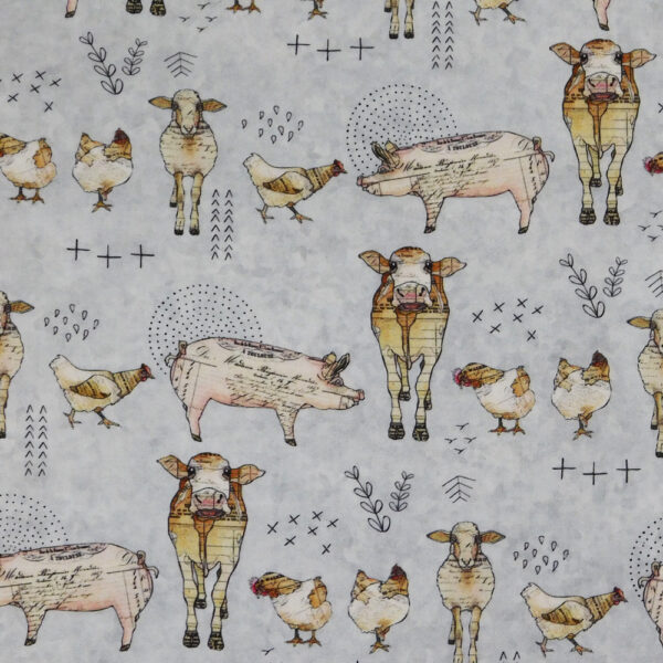 Quilting Sewing Fabric FARM LIFE ANIMALS Material 50x55cm FQ