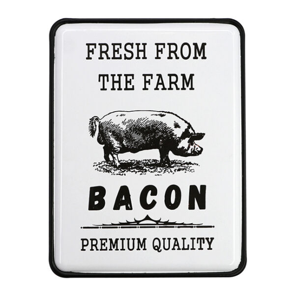 Country Metal Enamel Farmhouse Sign BACON FROM THE FARM Plaque