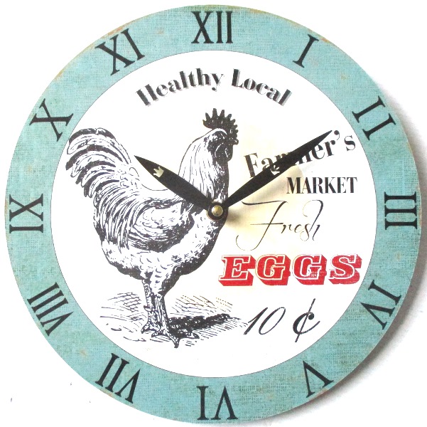 Clock French Country Wall 28cm CHICKEN FRESH EGGS MDF