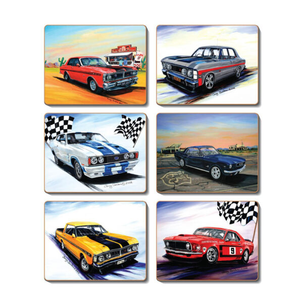 Country Kitchen MUSCLE CARS Cinnamon Cork Back Placemats Set 6