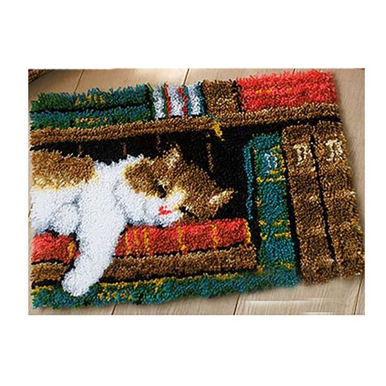 Crafting Kit LIBRARY CAT Latch Hook with Canvas Mat Hook Threads