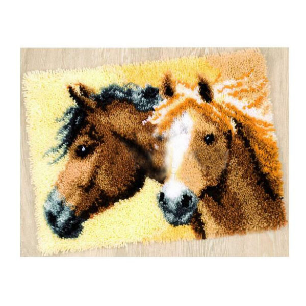 Crafting Kit HORSE HEADS Latch Hook with Canvas Mat Hook Threads