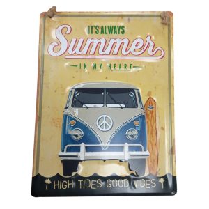 Country Metal Tin Sign Wall Art Embossed Kombi Summer in my Heart