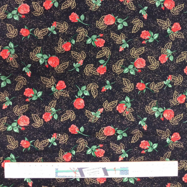Patchwork Quilting Sewing Fabric Red Rose Buds Black 50x55cm FQ
