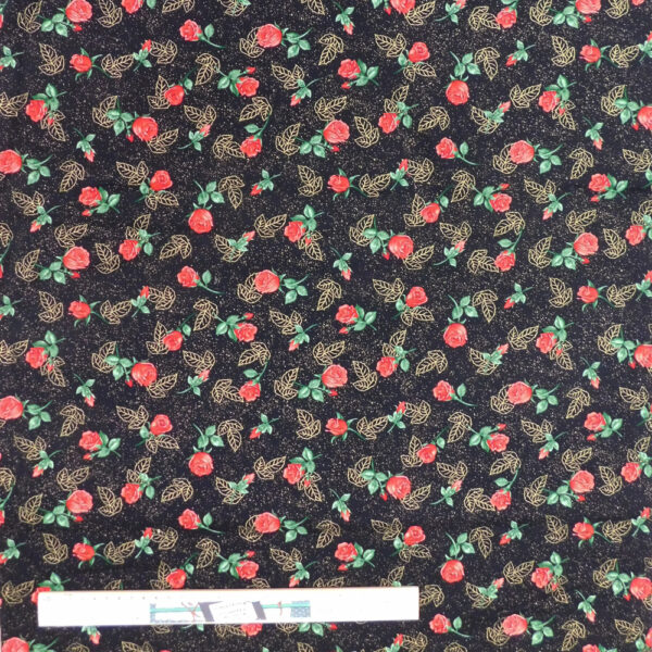 Patchwork Quilting Sewing Fabric Red Rose Buds Black 50x55cm FQ