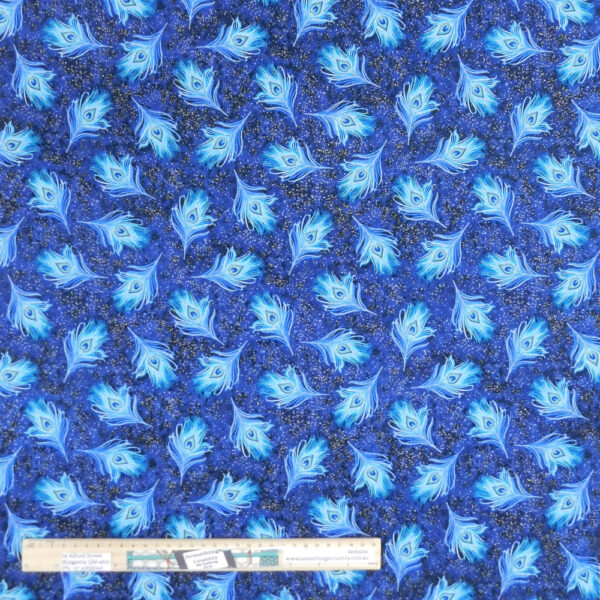 Patchwork Quilting Sewing Fabric Royal Peacock Feathers 50x55cm FQ