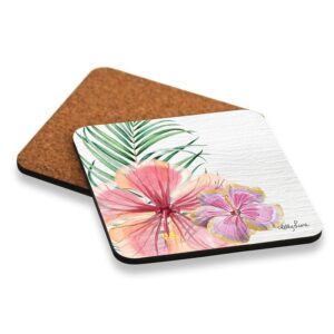 Kitchen Cork Backed Placemats AND Coasters HIBISCUS FLOWERS Set 6