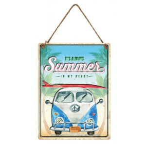 Country Metal Tin Sign Wall Art Embossed Kombi Summer in my Heart