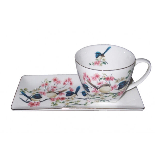 Elegant Kitchen Breakfast Tea Cup and Plate Set Blue Wren China