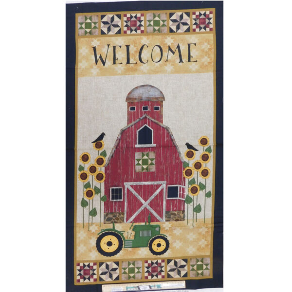 Patchwork Quilting Sewing Fabric Welcome Barn Tractor Panel 60x110cm