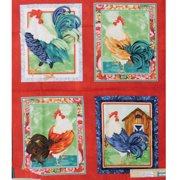 Patchwork Quilting Sewing Fabric Farm Roosters Panel 62x110cm