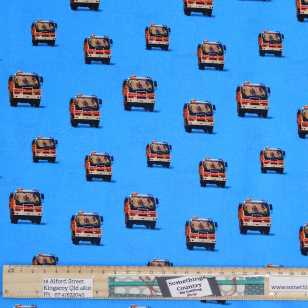 Quilting Patchwork Sewing Fabric Bush Fire Trucks Blue 50x55cm FQ Material