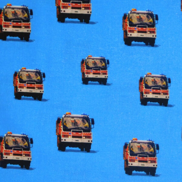 Quilting Patchwork Sewing Fabric Bush Fire Trucks Blue 50x55cm FQ Material