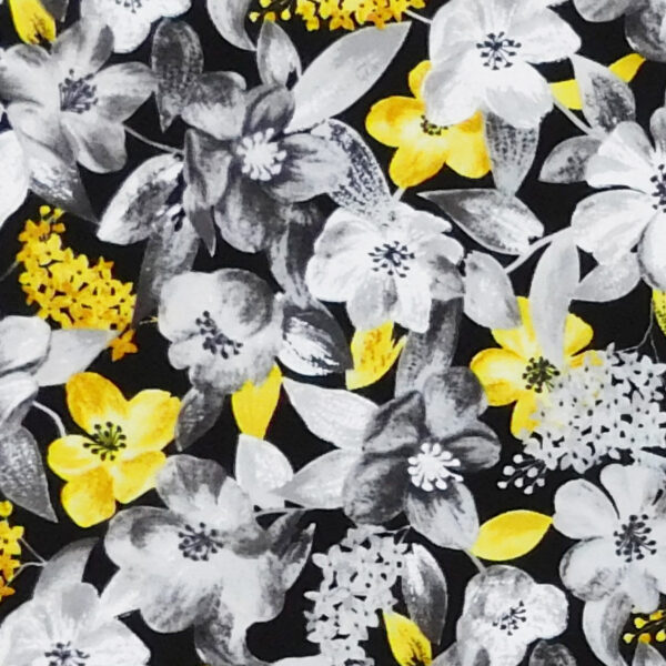 Quilting Patchwork Sewing Fabric Yellow Flowers on Black 50x55cm FQ Material