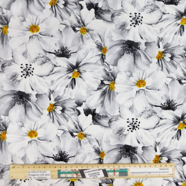 Quilting Patchwork Sewing Fabric Pearl with Yellow Flowers 50x55cm FQ Material