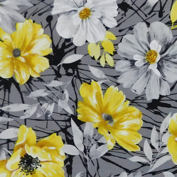 Quilting Patchwork Sewing Fabric Yellow Flowers on Grey 50x55cm FQ Material
