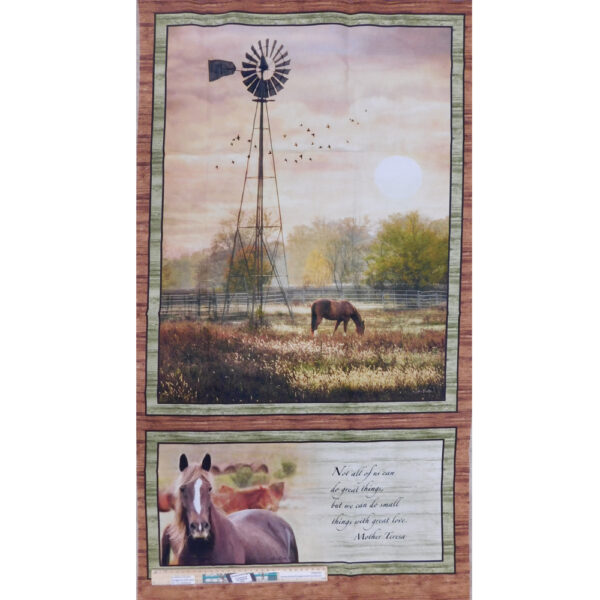 Patchwork Quilting Sewing Fabric Windmill Horses Panel 60x110cm